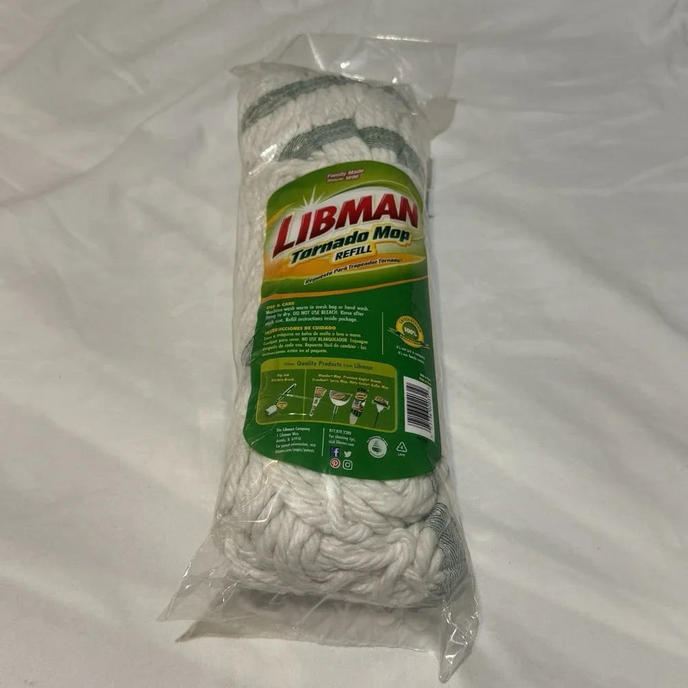 Libman Tornado Mop Refill White Cotton Blend Attachment Style Snap-On